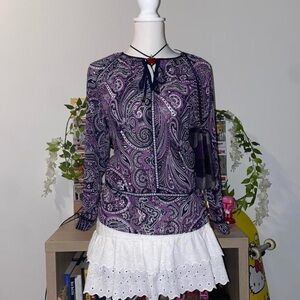 Micheal Kors 2000s vintage bohemian whimsical psychedelic paisley print blouse